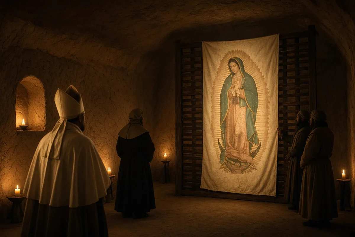 Bishop Juan de Zumárraga saw the image of Mary appear on the tilma in his presence in 1531.