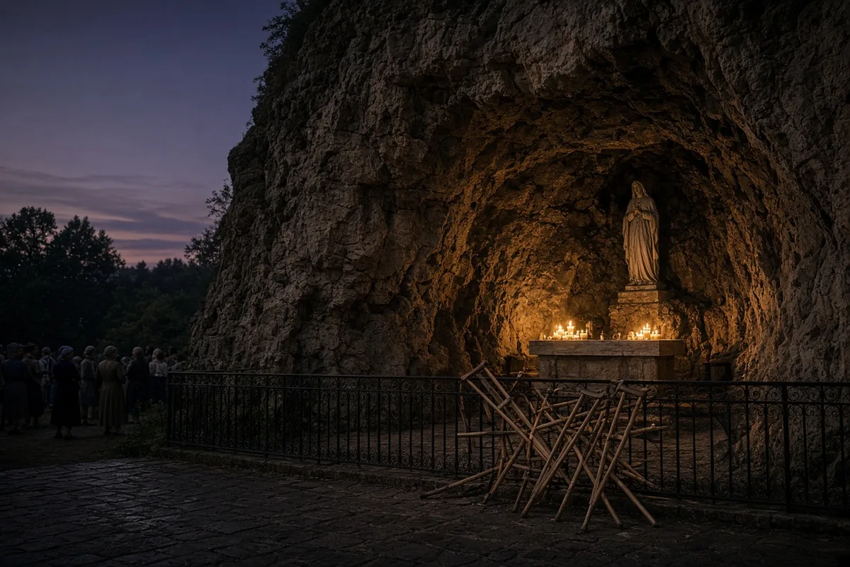 The relative prayed at the Lourdes grotto during the visit.