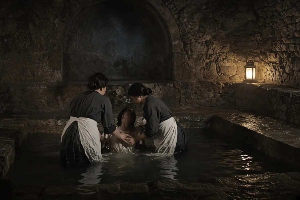 Jeanne Fretel was immersed in the Lourdes baths during her visit.