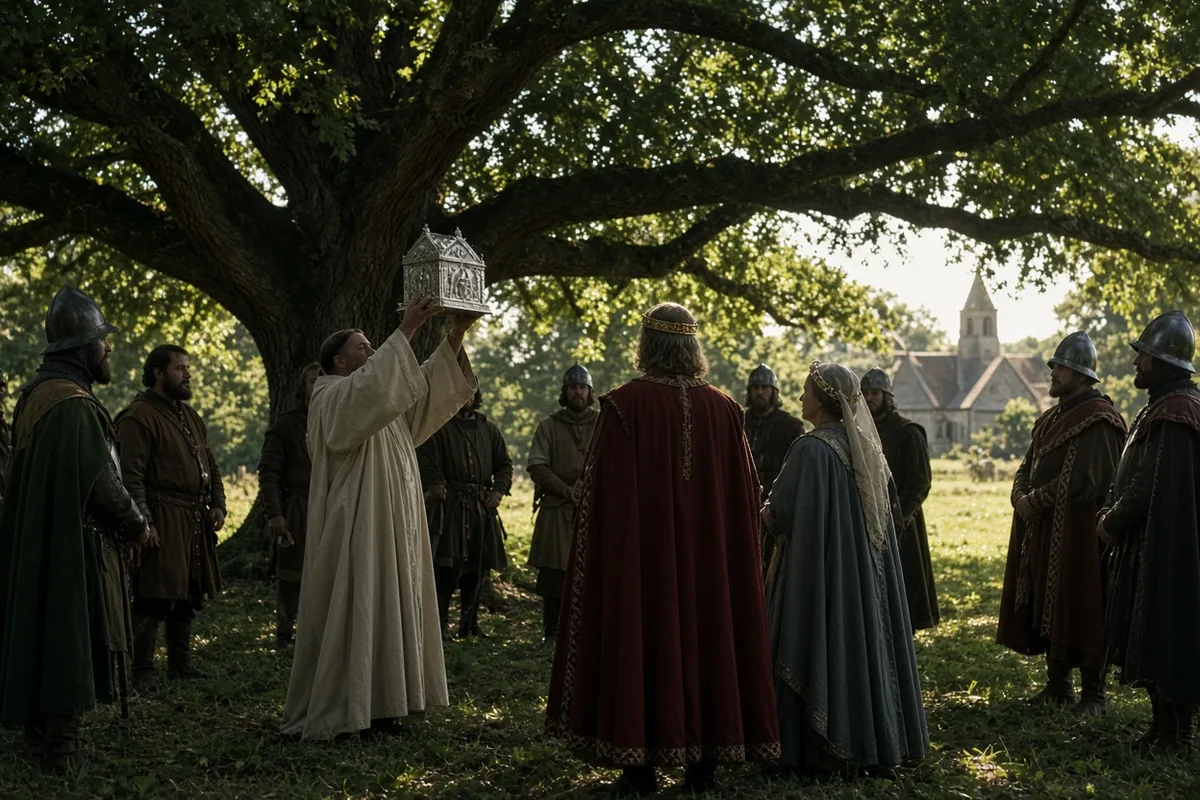 Ethelbert first received Augustine outdoors under an oak to avoid possible sorcery from the strangers.
