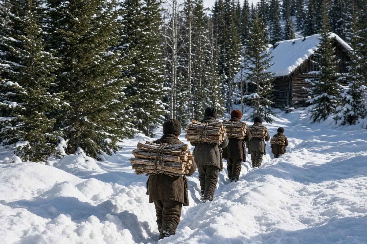 Rescue logs note the children's repeated treks to gather scarce wood during the prolonged Sierra Nevada storms.