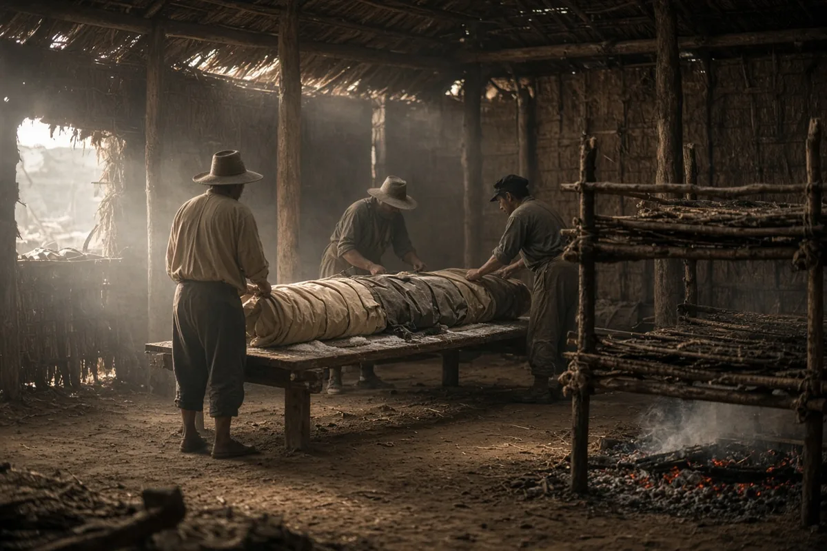 To preserve his body for the long journey, his men dried it in the sun and wrapped it tightly in bark and sailcloth.