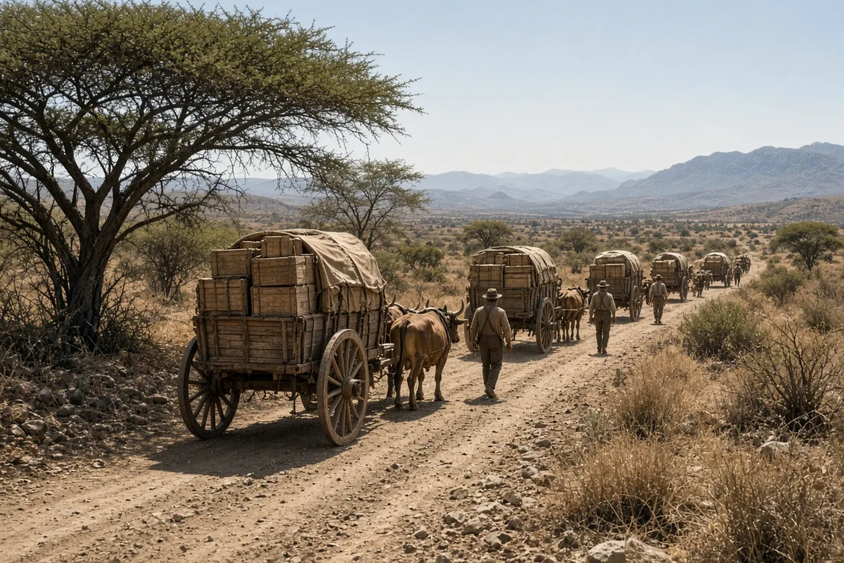 Livingstone traveled overland by ox-wagon to the London Missionary Society station at Kuruman.