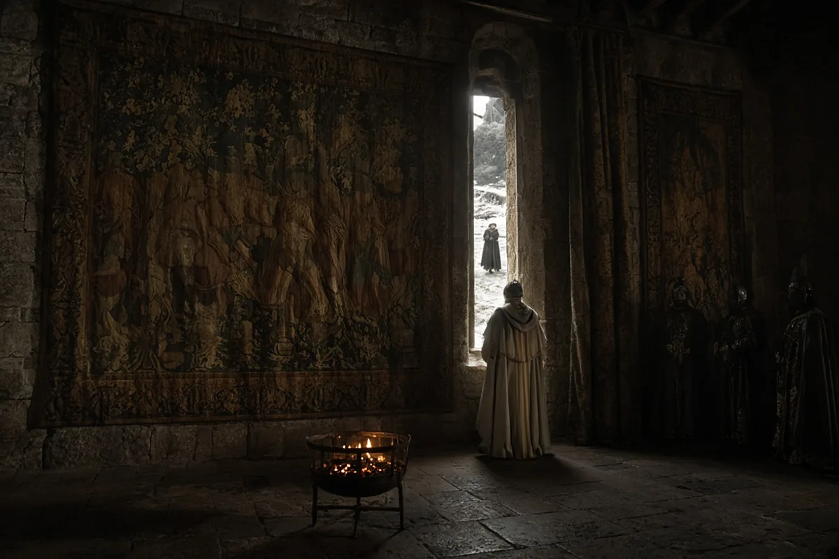 Pope Gregory VII remained inside Canossa castle while Henry IV waited outside.
