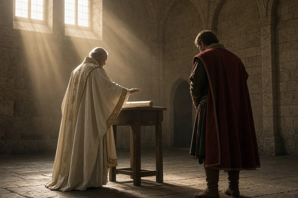 Gregory VII granted absolution to Henry IV, temporarily ending the Investiture Controversy.