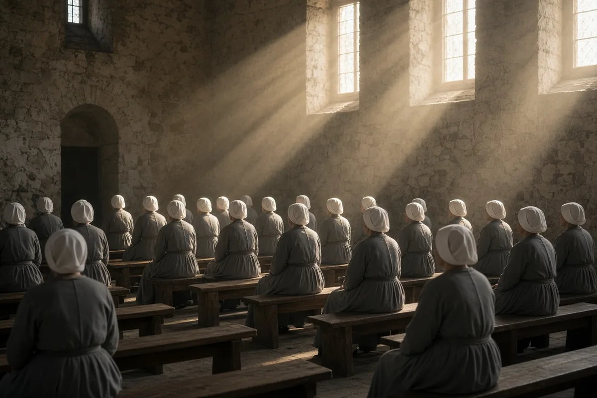 The first women gathered to form the Daughters of Charity under the guidance of Louise de Marillac.