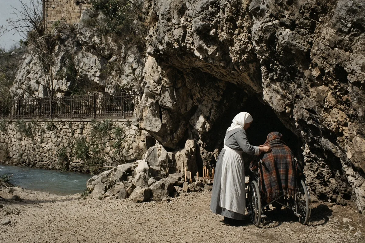 The sick relative visited the Lourdes shrine in 1954.