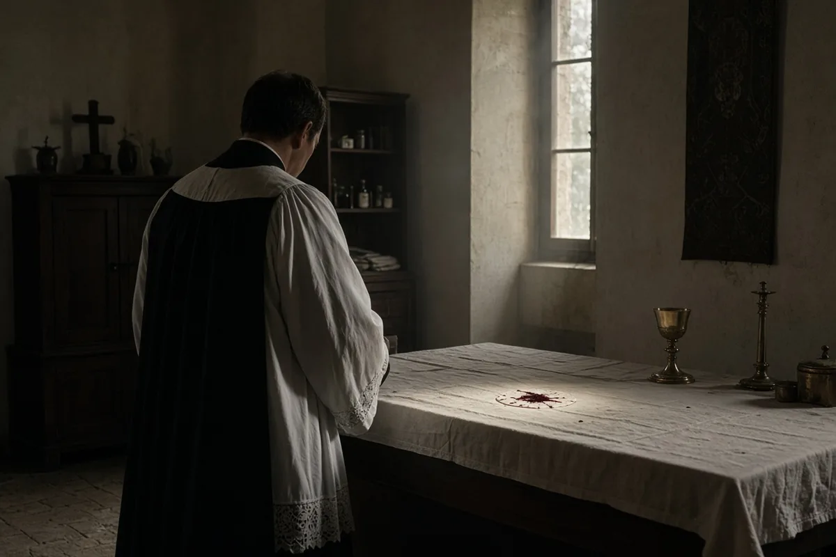 The priest was summoned to witness the bleeding Host.