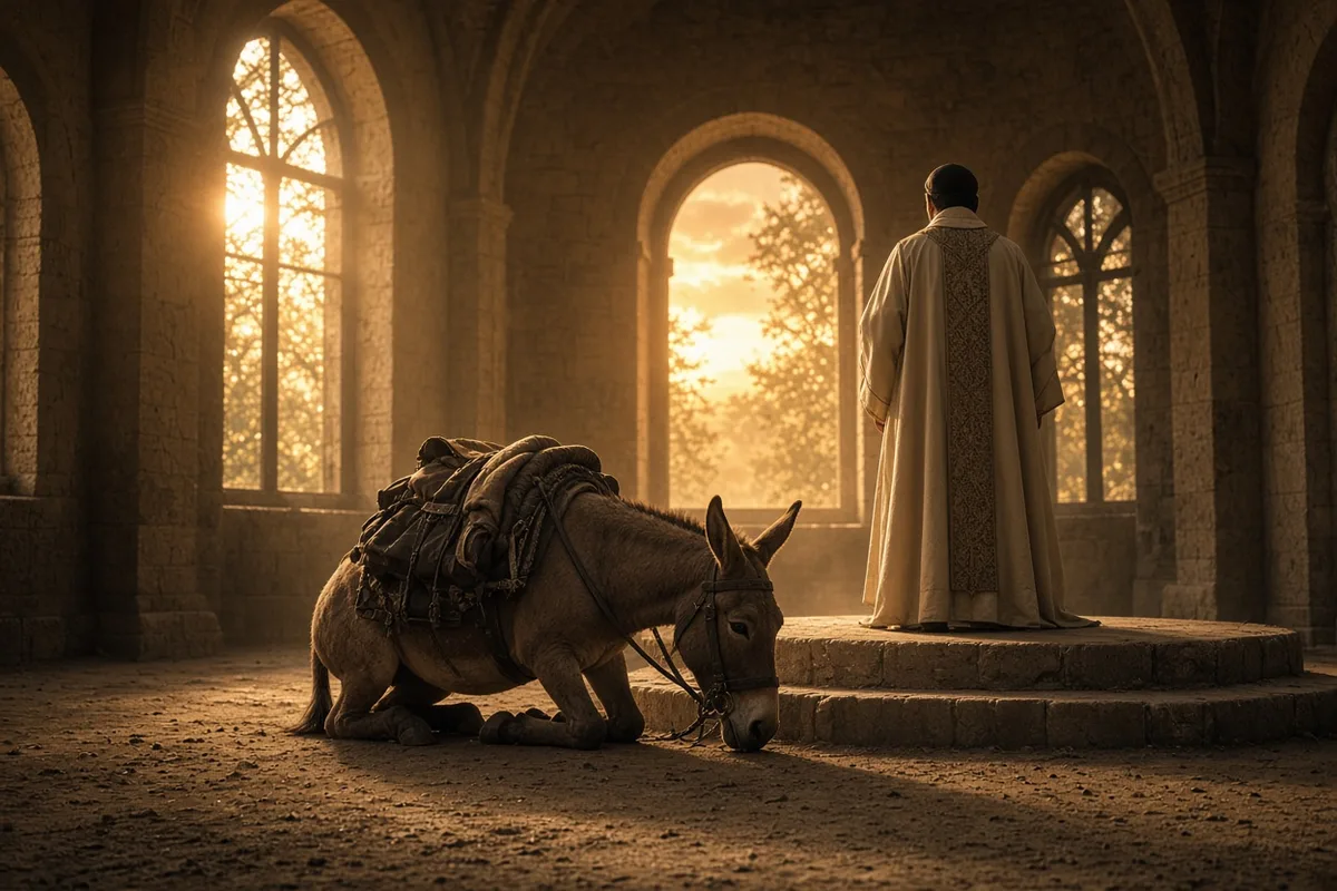 The mule knelt before the Eucharist during Anthony's sermon.