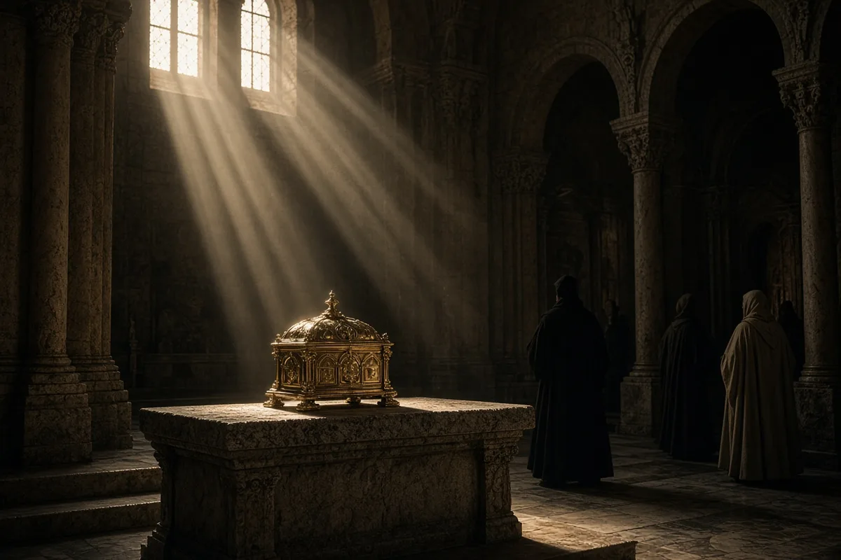 The blood relic of St. Januarius was preserved in a sealed glass ampoule within a reliquary in Naples Cathedral.