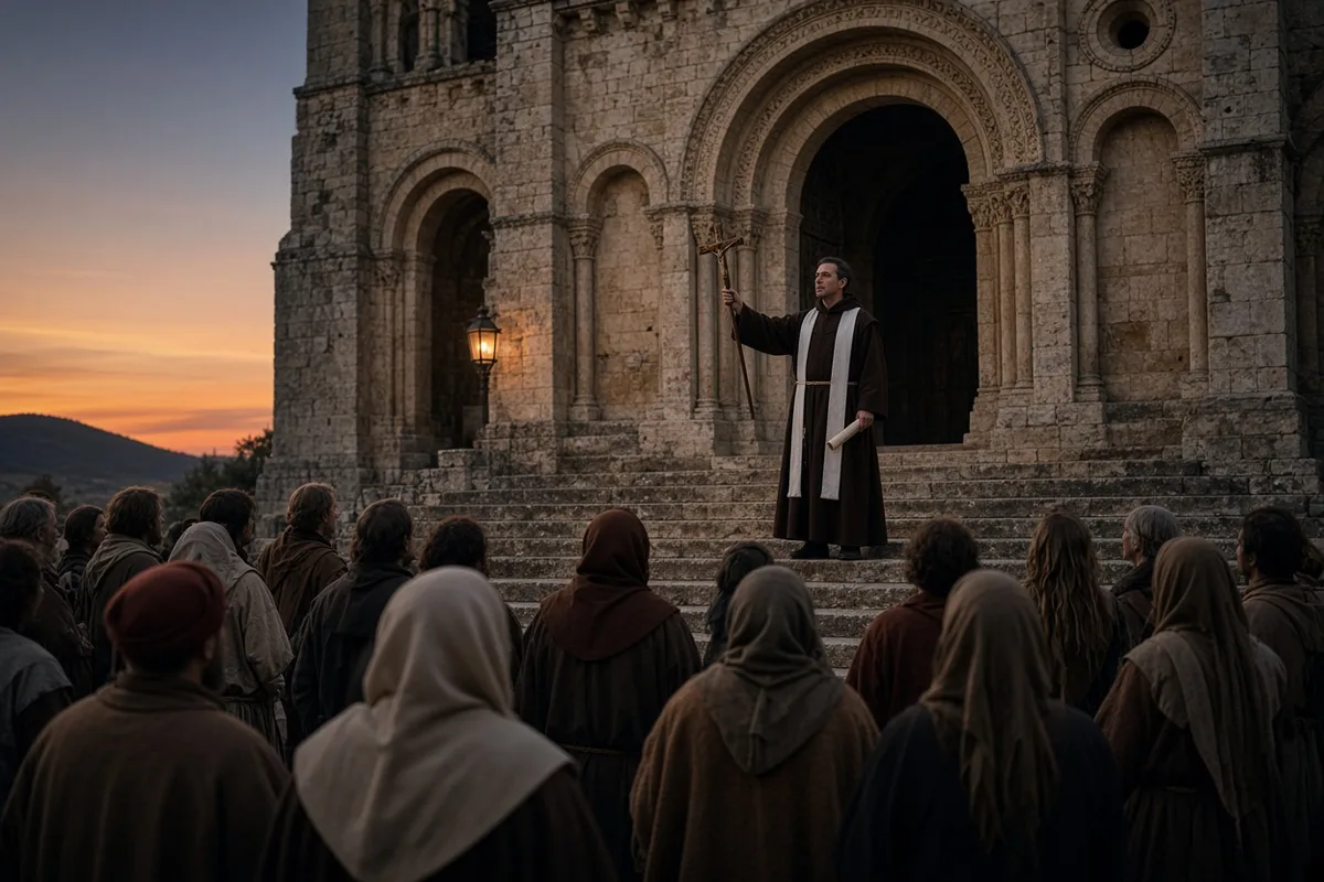 Dominic continued peaceful sermons against heresy across southern France in 1206.