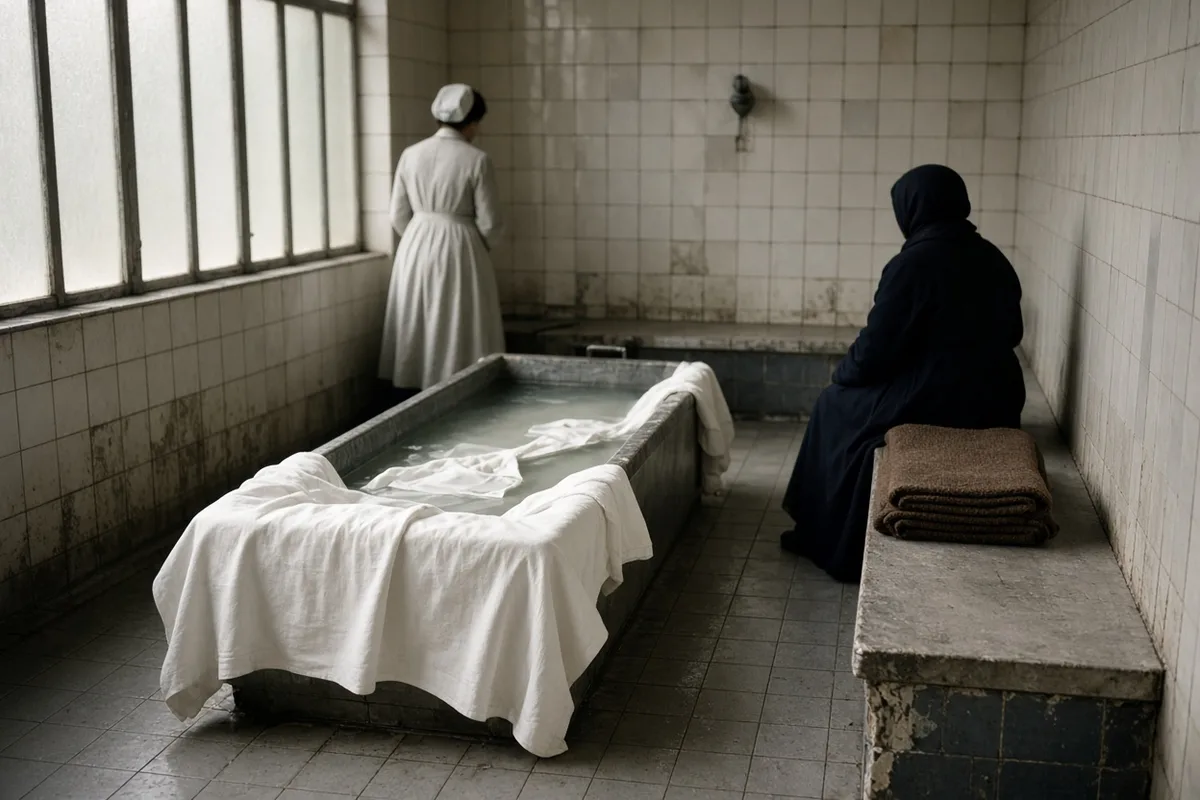 Immersion in the Lourdes baths formed part of the documented process for pilgrims including Jeanne Fretel’s brother in 1949.
