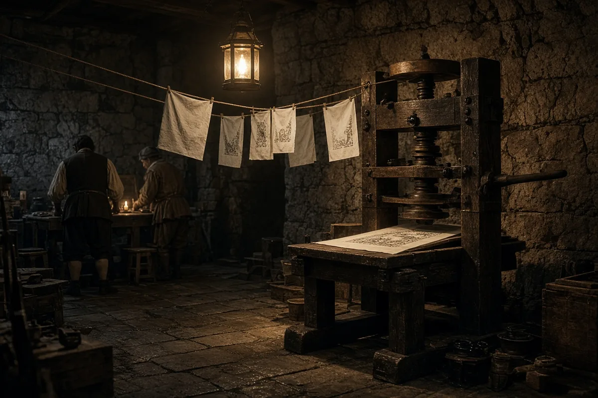 The 1536 Institutes was produced on a hand-operated press typical of sixteenth-century Basel workshops.
