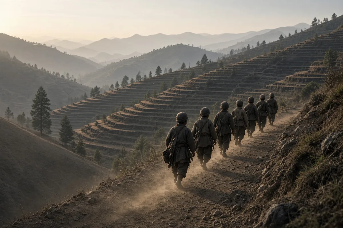 The group began its long trek westward across mountainous terrain to reach safety behind Chinese lines.