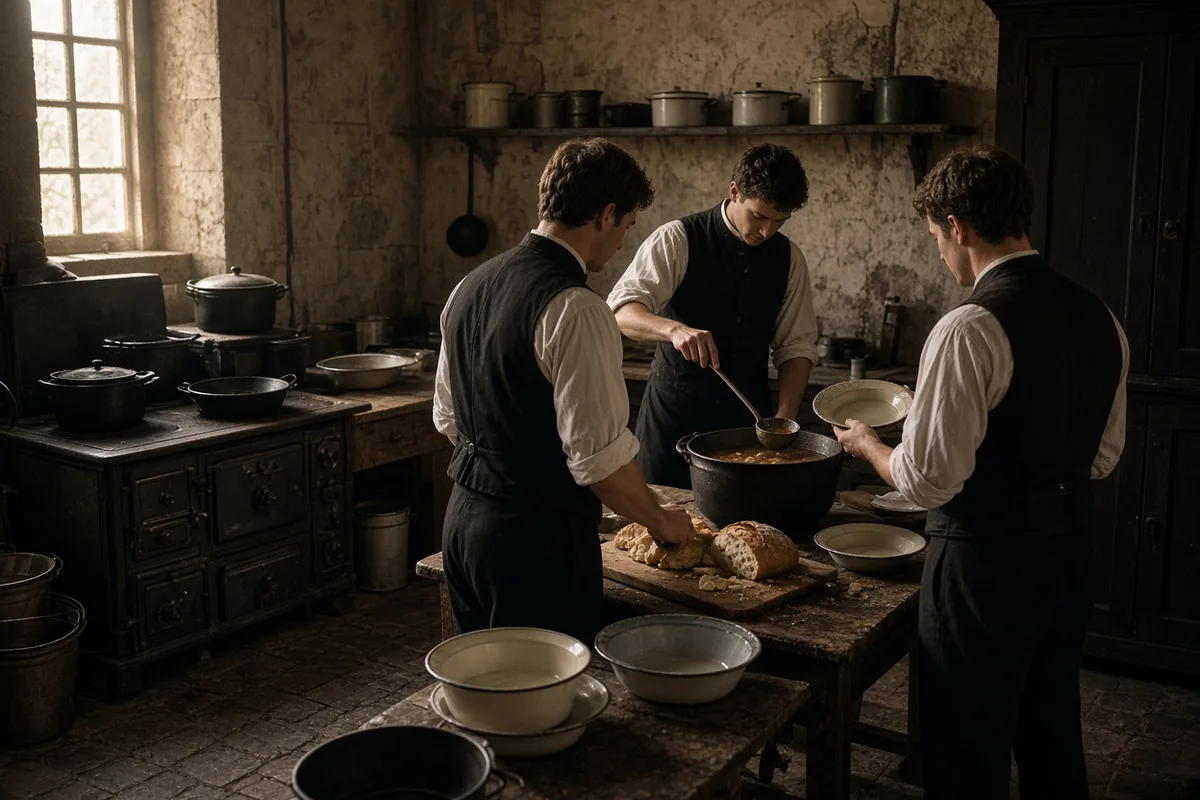 The community practiced shared household chores alongside theological study.