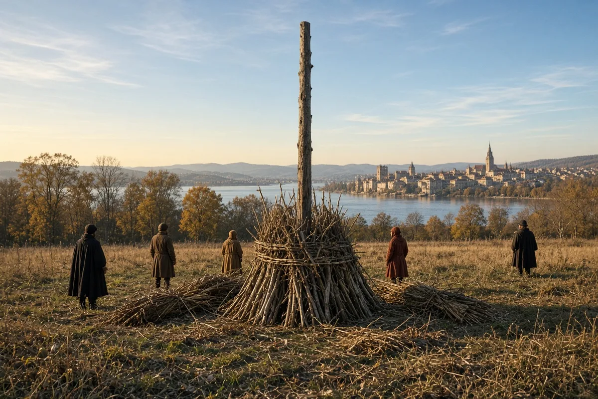 A pyre was prepared for the execution of Jan Hus on 6 July 1415.