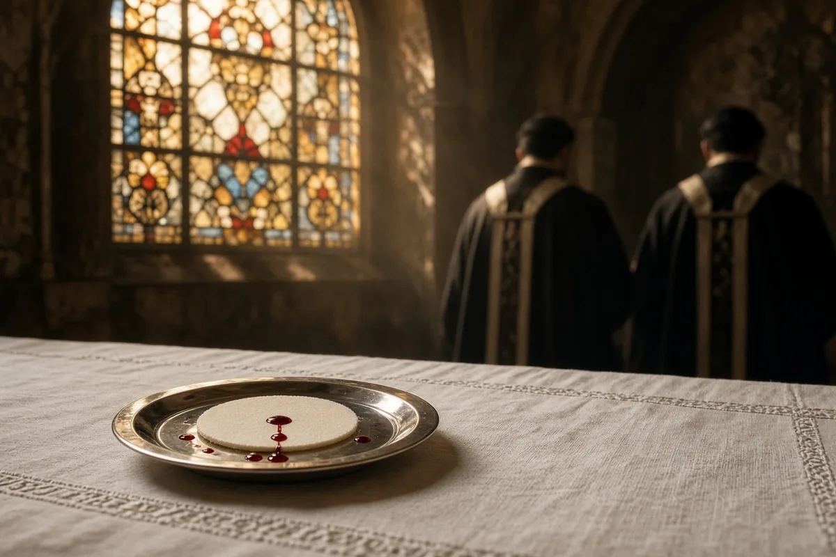 The bleeding host was immediately examined by clergy at the altar.
