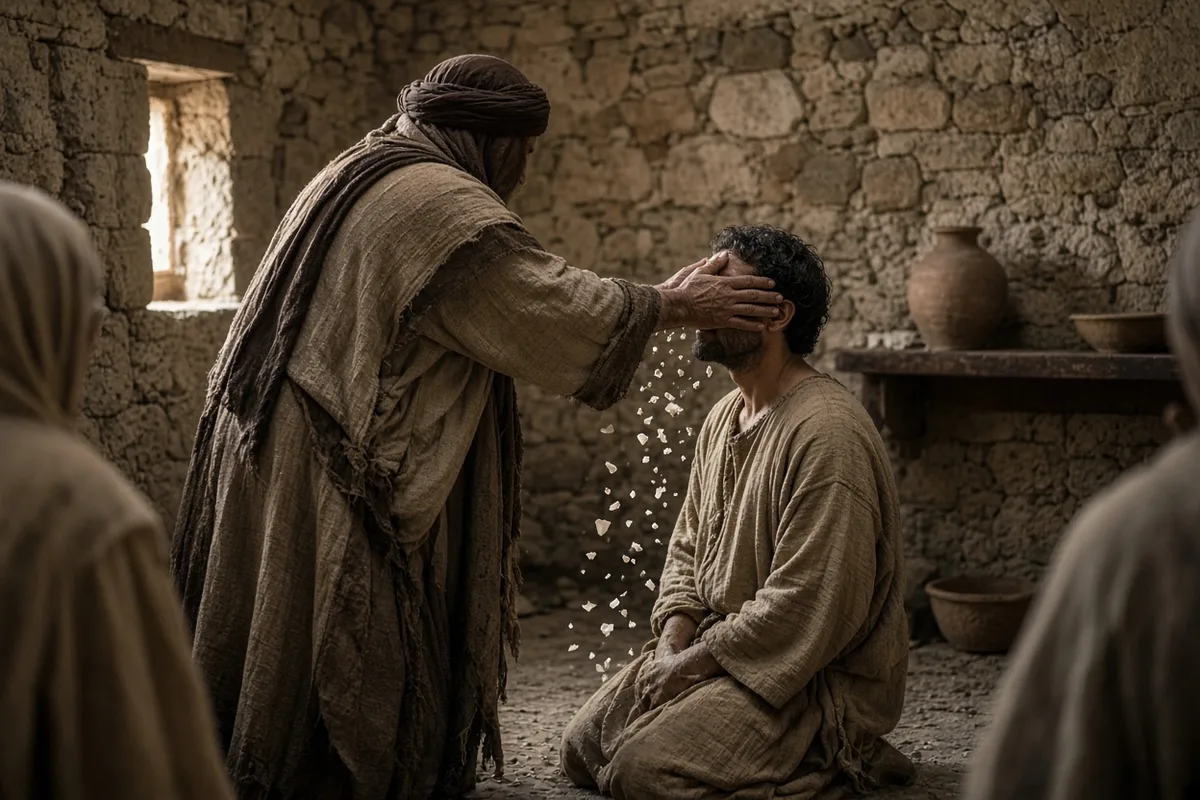 The disciple Ananias restored Saul's sight, and Saul was baptized as a follower of Christ.