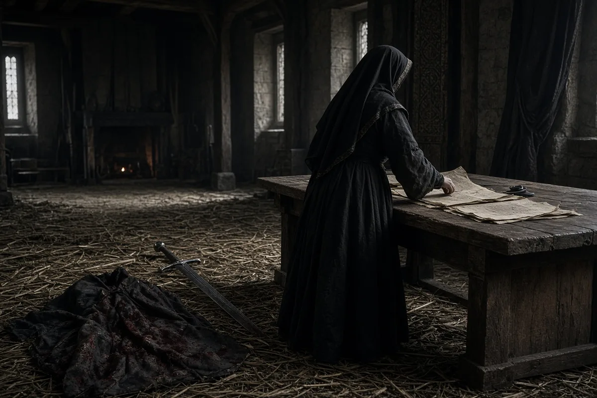 After her husband's murder, Radegund turned from court life to religious devotion in 557.