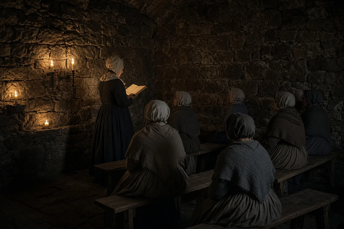 Bible study sessions were introduced by Fry during her visits to Newgate in 1813.