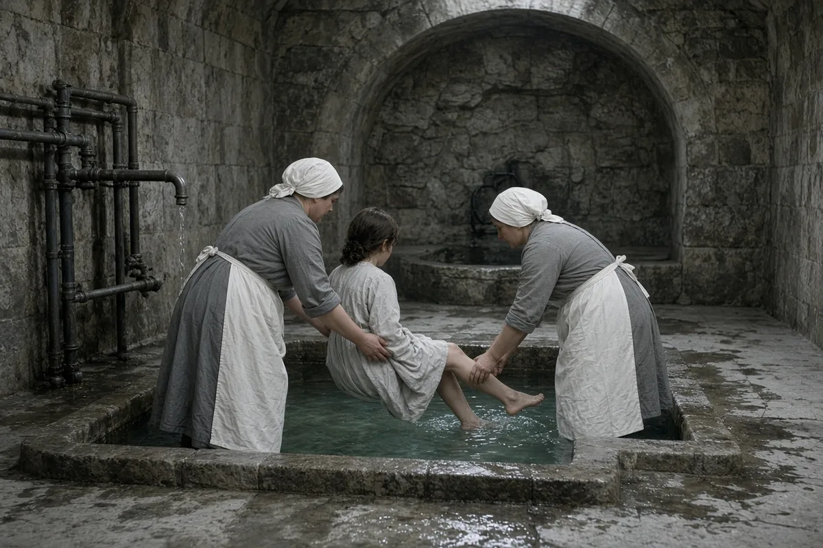 Pilgrims in 1938 were immersed in the Lourdes spring as part of the healing ritual.