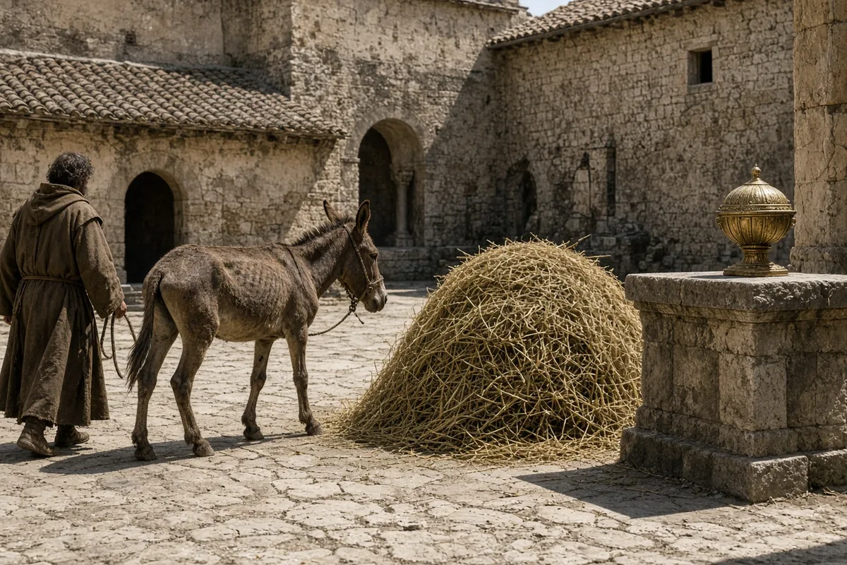 The mule was deliberately starved to ensure it would choose food over any other object placed before it.