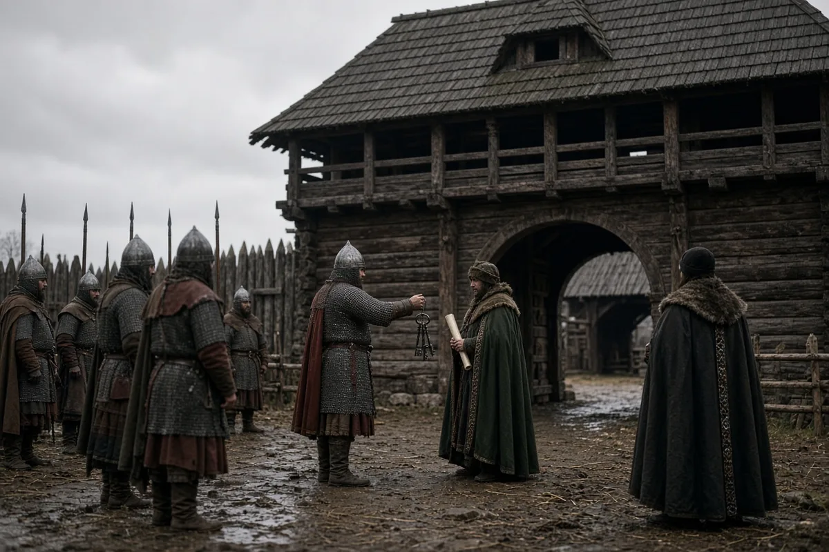 The Polish ruler received the Holy Roman Emperor at the entrance to his stronghold.