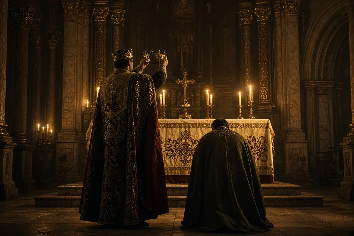 Otto III placed his own crown on Bolesław's head as a gesture of alliance and recognition.