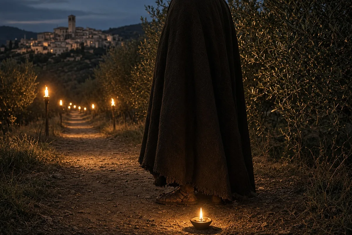 She traveled alone through the countryside to reach the chapel of the Porziuncola.
