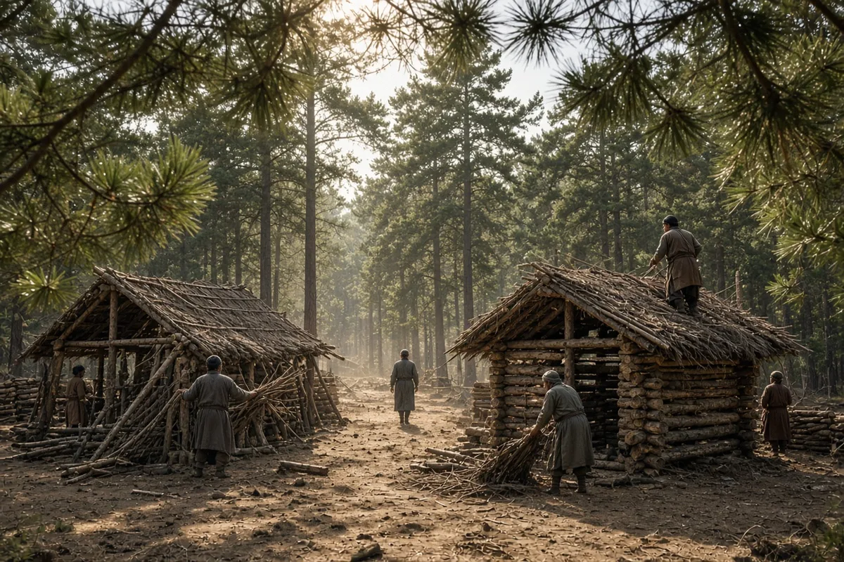 The Moravians constructed basic housing on the estate grounds after receiving approval to remain.