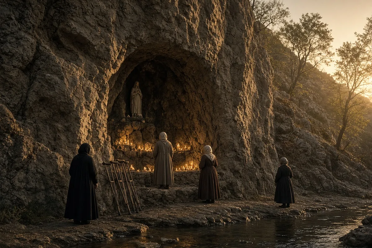 Pilgrims visited the grotto at Lourdes where many reported healings.