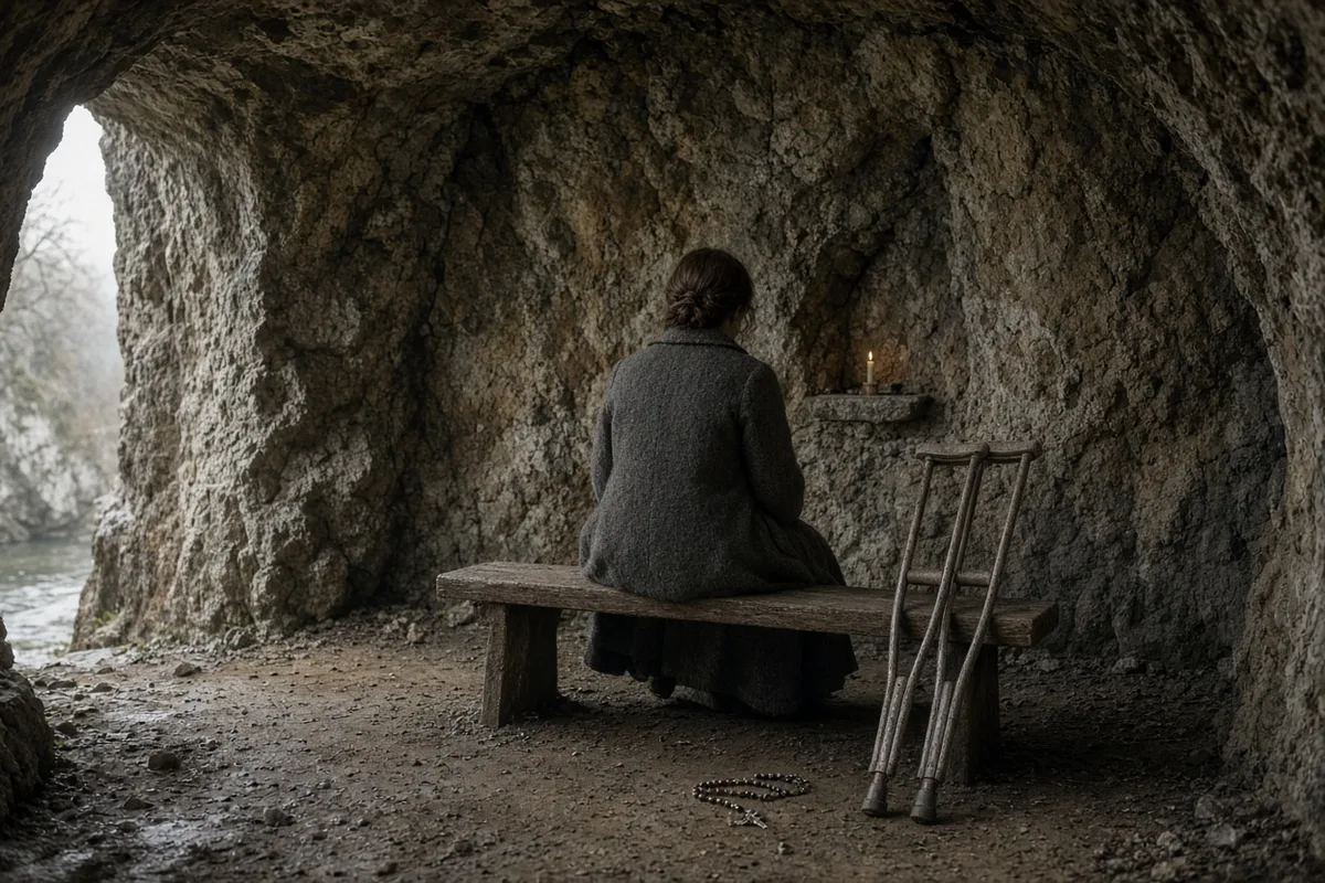 The daughter prayed at the Lourdes grotto during her 1938 visit.