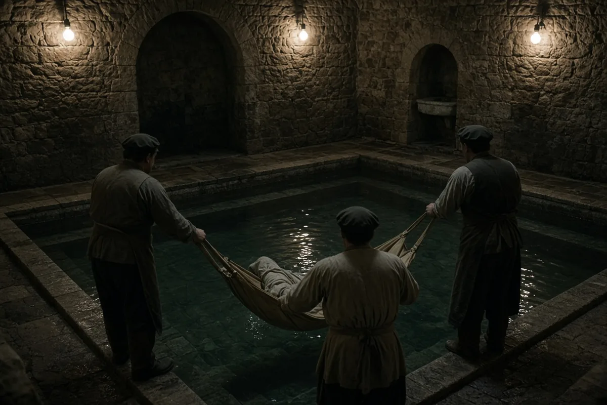 Jeanne Fretel was immersed in the Lourdes baths as part of the traditional pilgrimage rituals.