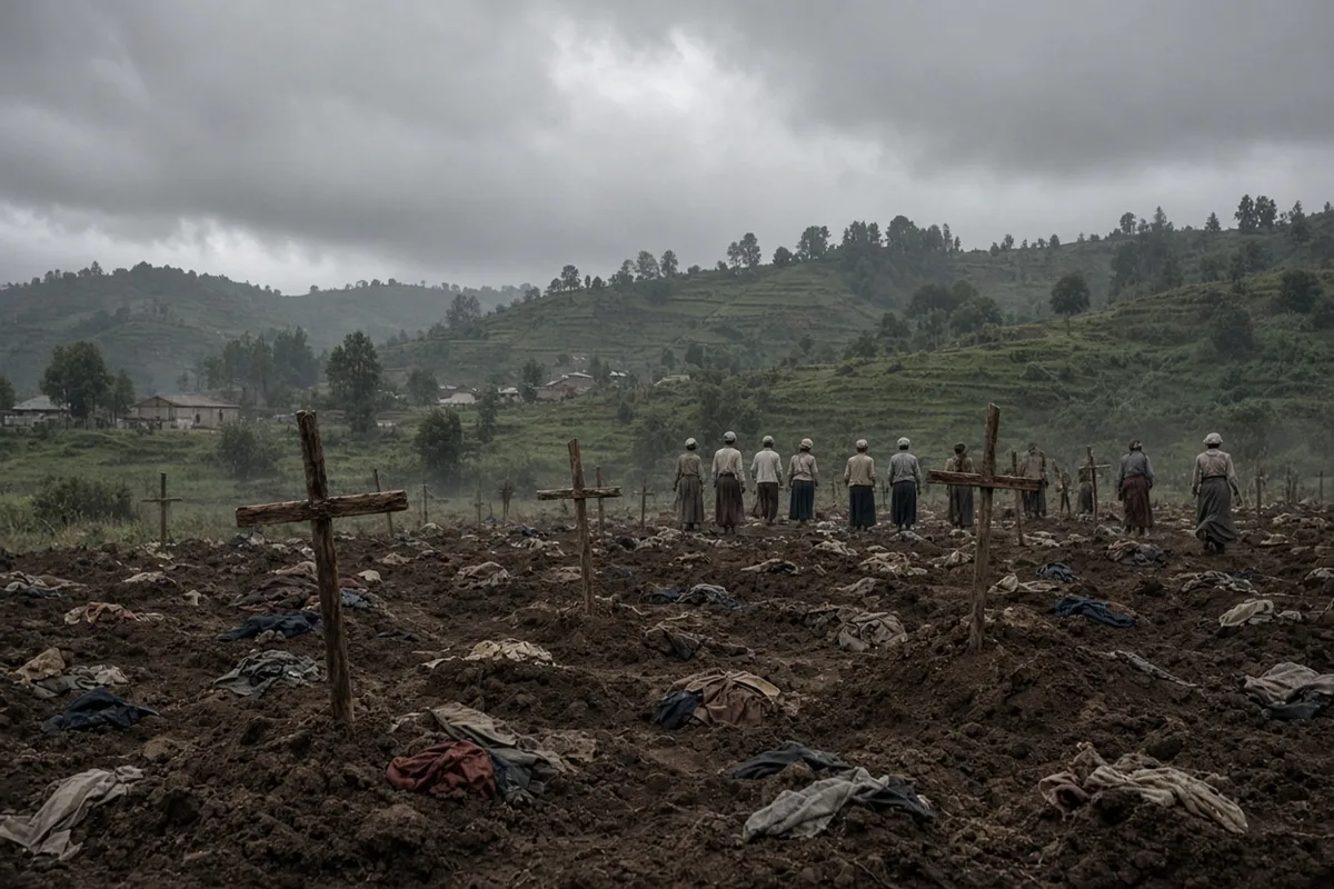 Hundreds of thousands of victims were buried in mass graves following the genocide.
