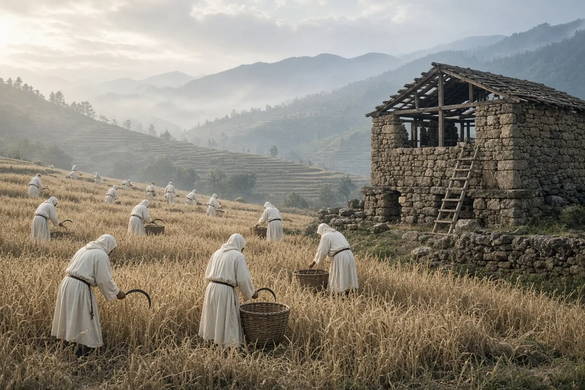 Self-sufficient agriculture supported the growing community and its charitable works.