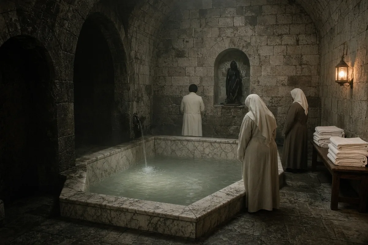 Bély underwent immersion in the Lourdes spring waters as part of the pilgrimage rites.