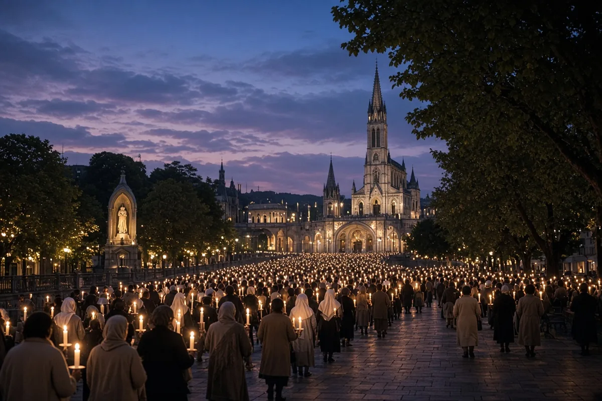 Bély joined the traditional nightly processions with other pilgrims.