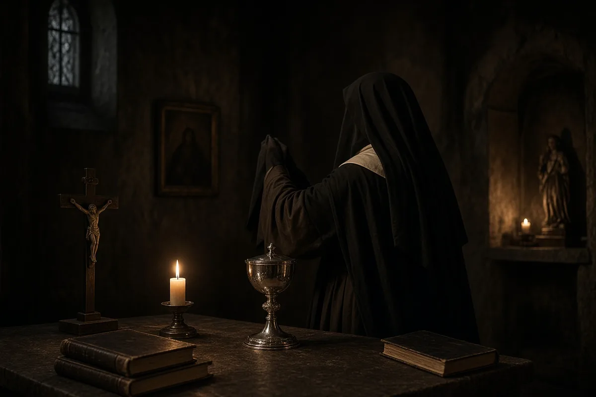 Clare directed the sisters to bring the Blessed Sacrament to the upper dormitory window overlooking the valley.