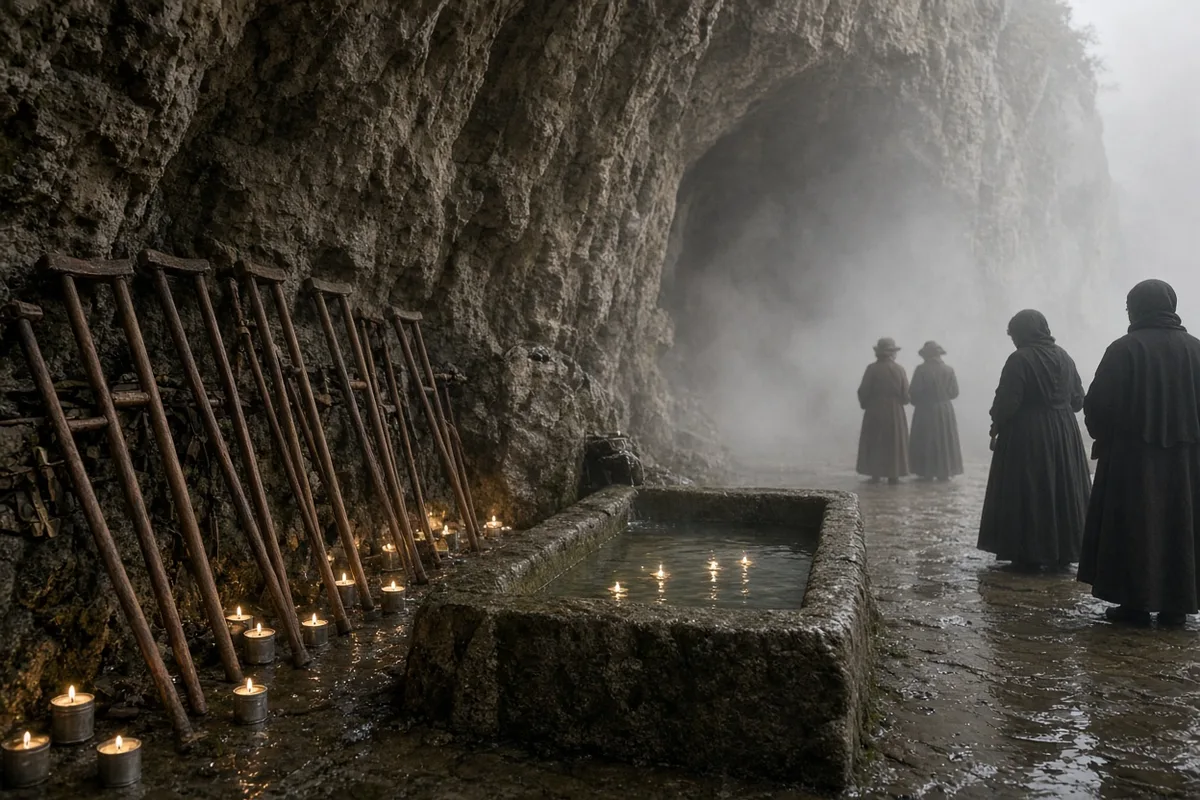 Pilgrims visited the Lourdes grotto in 1891, where the spring water was central to the healing claims.