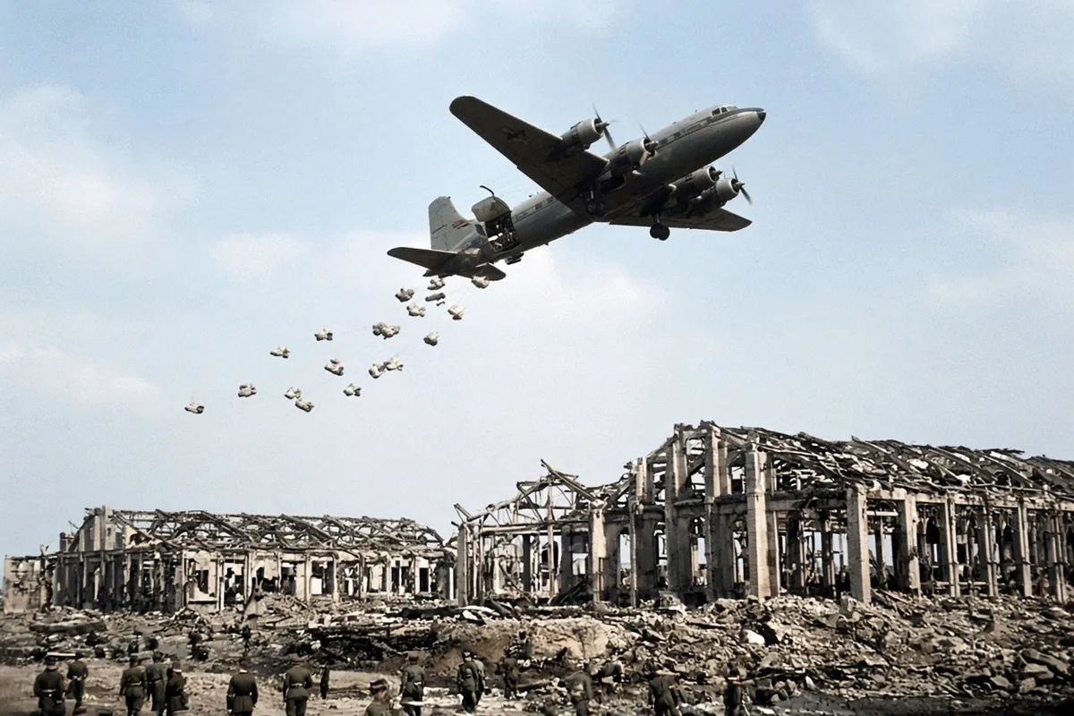 Gail Halvorsen began dropping candy tied to handkerchief parachutes over West Berlin during the airlift.