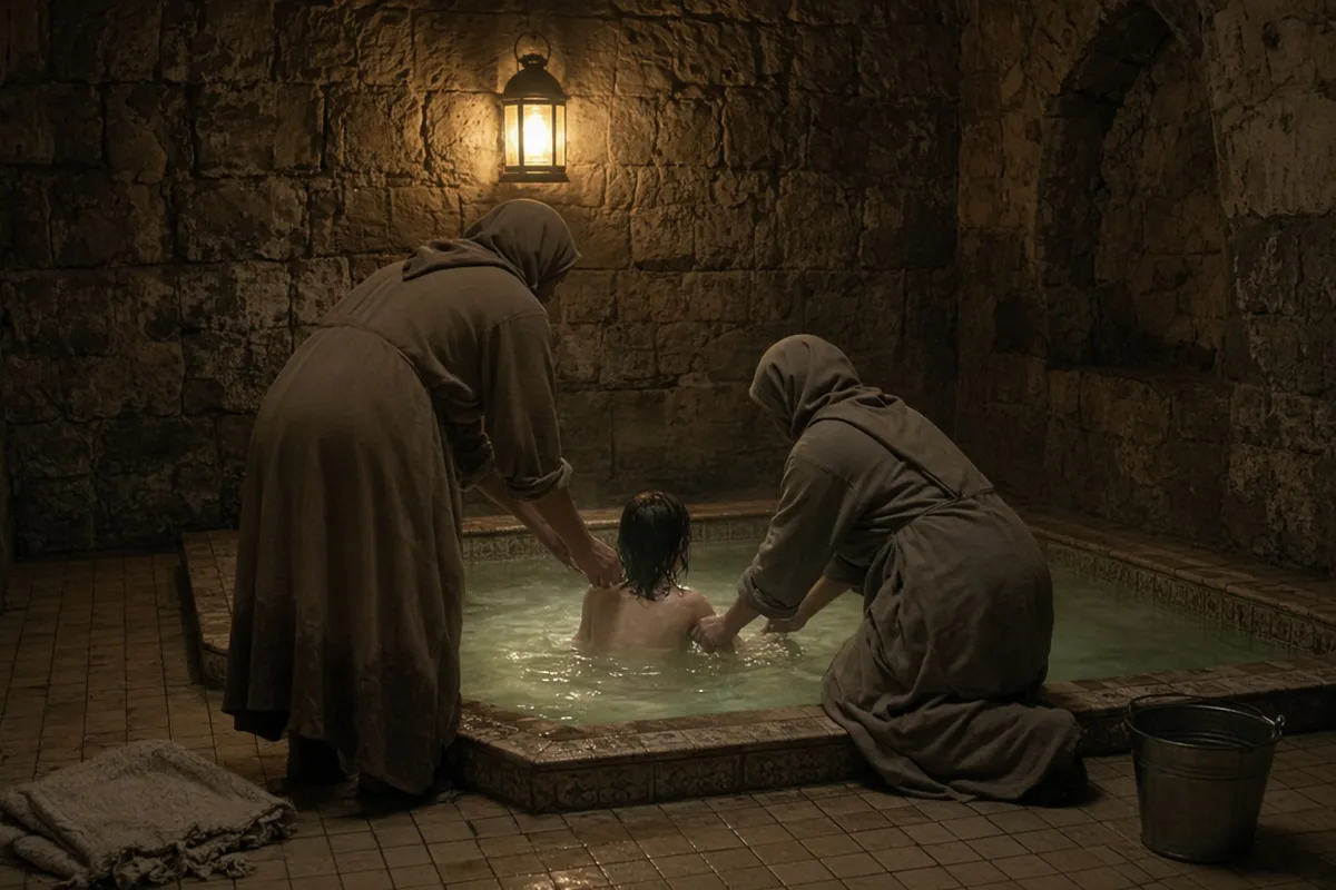 Physicians and family documented the immersion of the niece at the Lourdes baths.