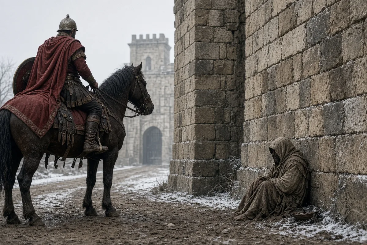In 336, Martin, serving as a Roman soldier, encountered a beggar at the gates of Amiens.