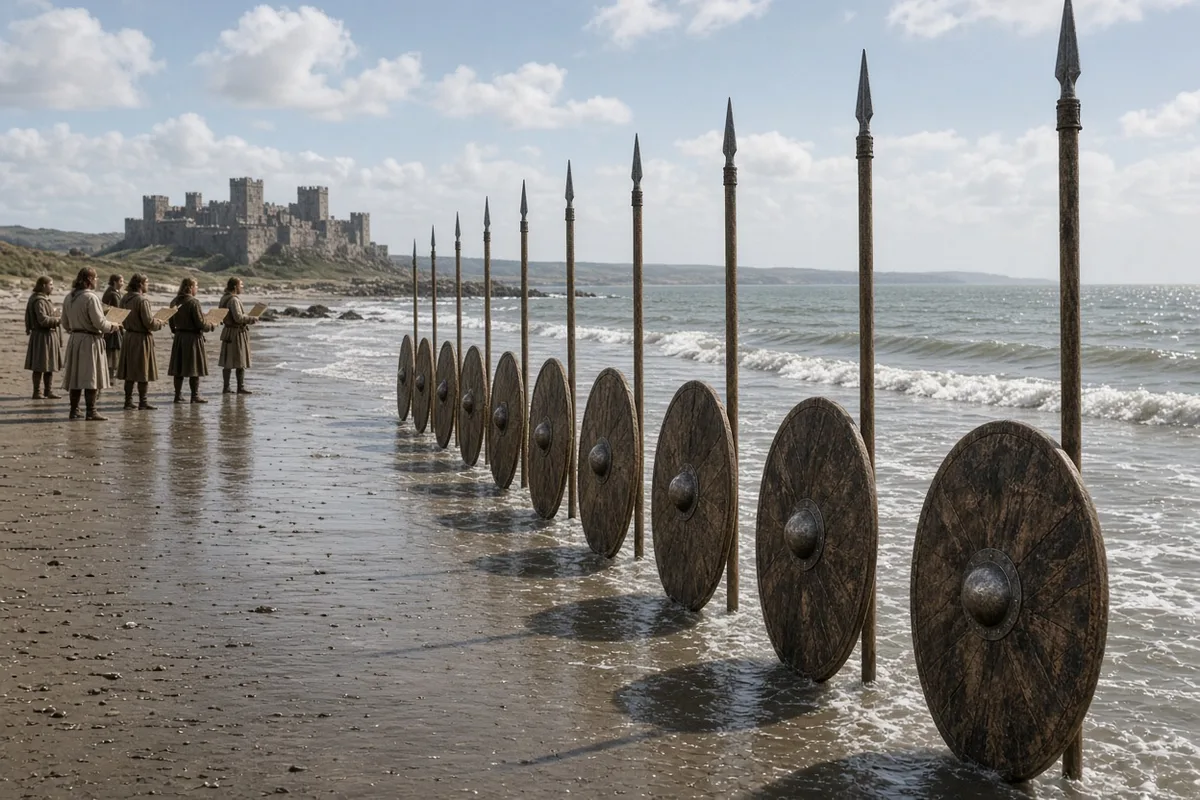 Contemporary accounts record that nobles and clergy gathered to witness the king's command to the tide.