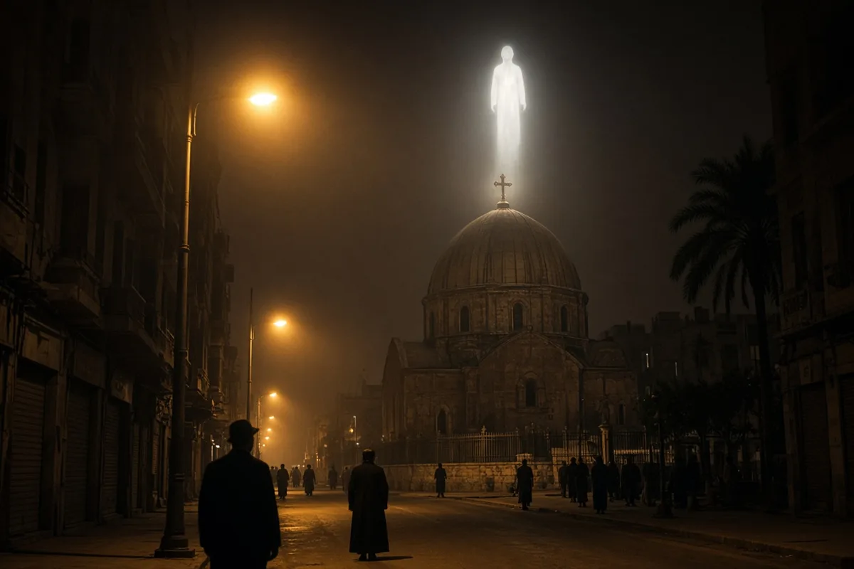 The Virgin Mary first appeared above St. Mary’s Coptic Church in Zeitoun, Egypt, in April 1968.