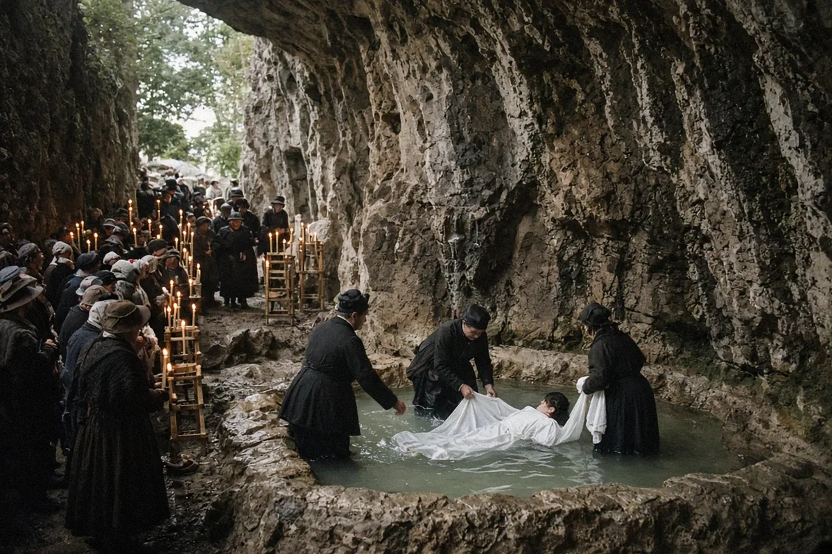 The daughter was immersed in the waters of the Lourdes grotto during the pilgrimage.