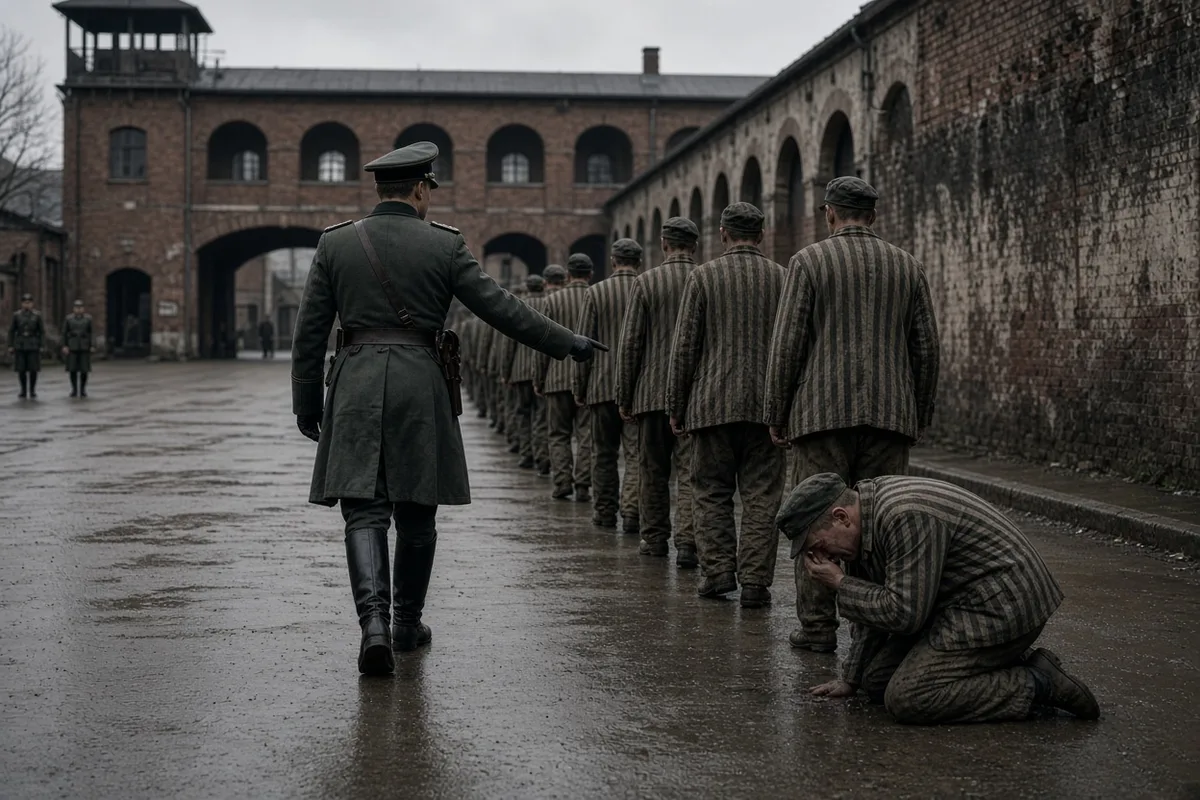 Deputy commandant Karl Fritzsch selected ten men to die by starvation in reprisal, and Franciszek Gajowniczek broke down upon being chosen.