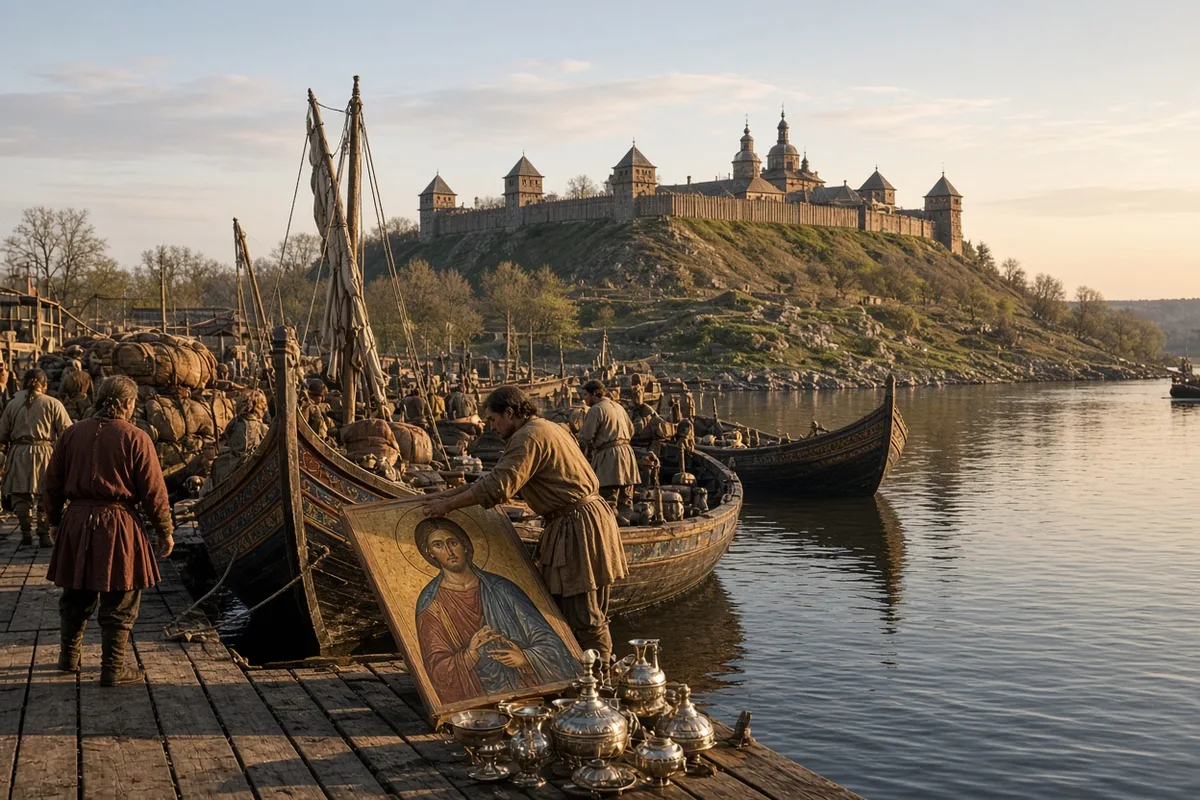 Byzantine liturgical objects arrived in Kiev following the 988 baptism, strengthening ties with Christian Europe.