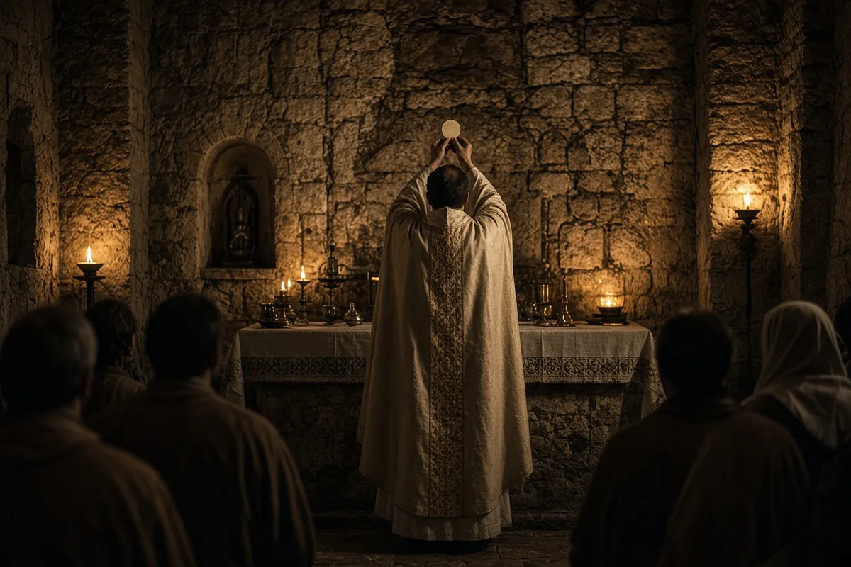 The priest pronounced the words of institution over the host during Mass.