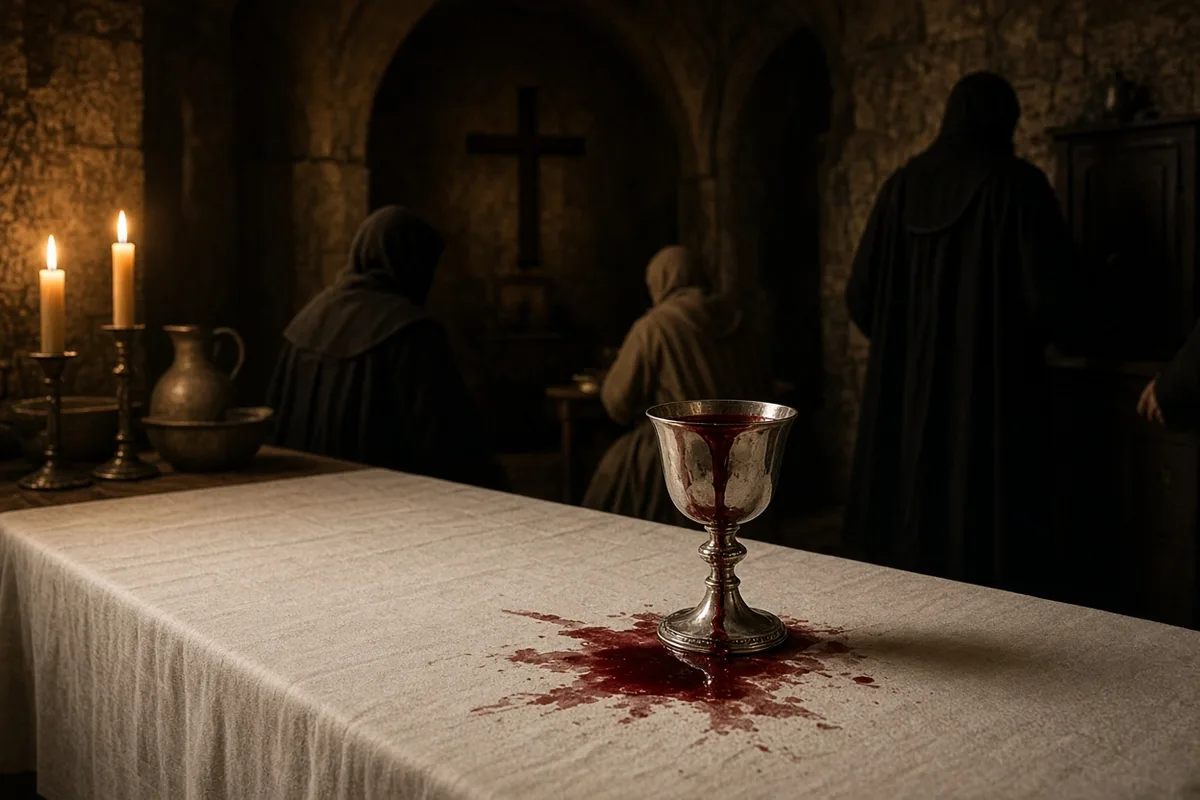 The consecrated wine simultaneously changed into visible blood.