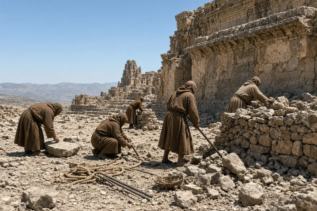 Benedict and his followers cleared and reused the ancient stones to erect the first monastery buildings.